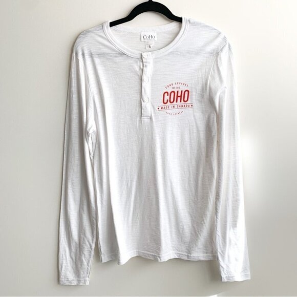 Mens Coho Apparel Logo Artisan Melange Henley Long Sleeve Shirt White Size Small - Picture 3 of 15